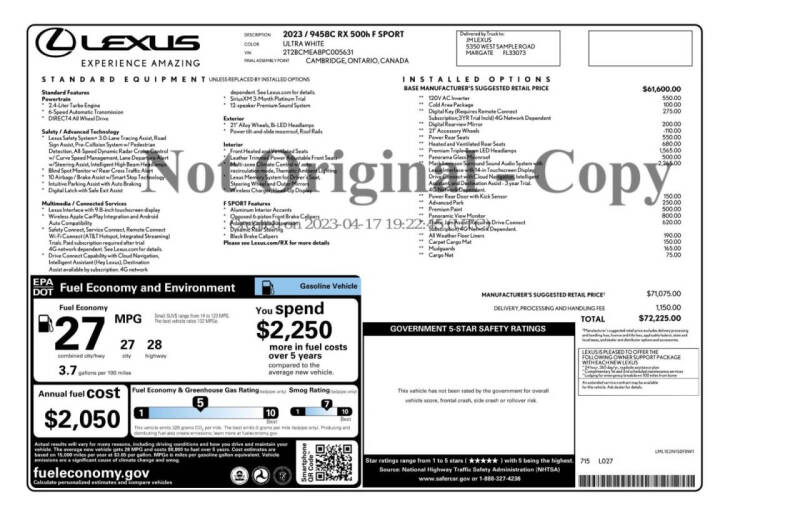 2023 Lexus RX 500h F SPORT Performance