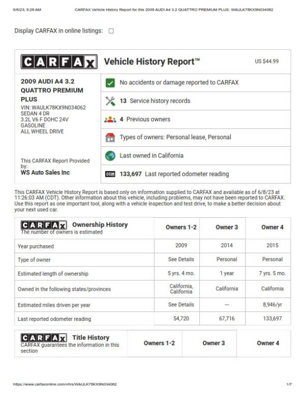 2009 Audi A4 3.2 quattro Premium Plus