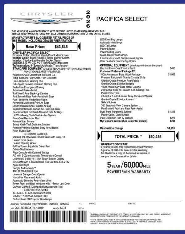 2026 Chrysler Pacifica Select