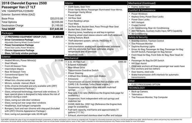 2018 Chevrolet Express LT 2500