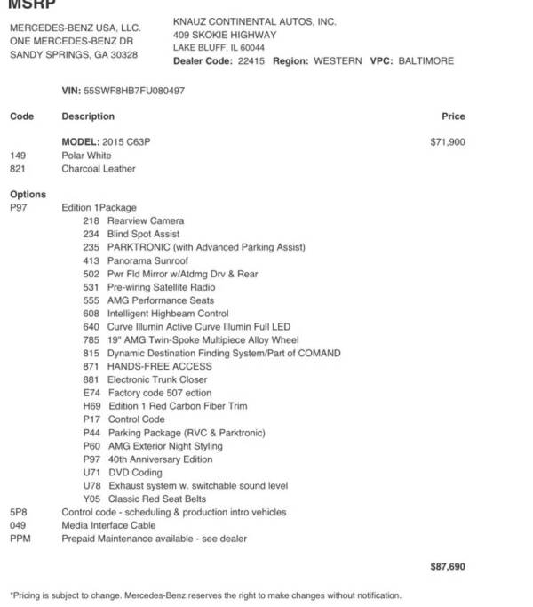 2015 Mercedes-Benz C-Class C 63 S AMG