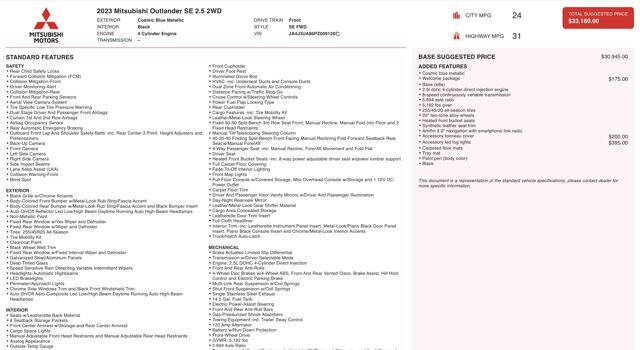 2023 Mitsubishi Outlander SE