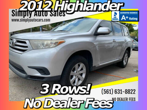 2012 Toyota Highlander for sale at Simply Auto Sales in Palm Beach Gardens FL
