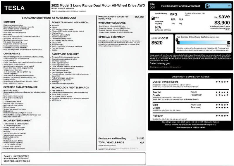 2022 Tesla Model 3 Long Range