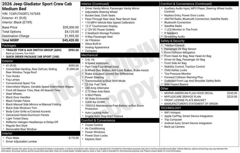 2026 Jeep Gladiator Sport