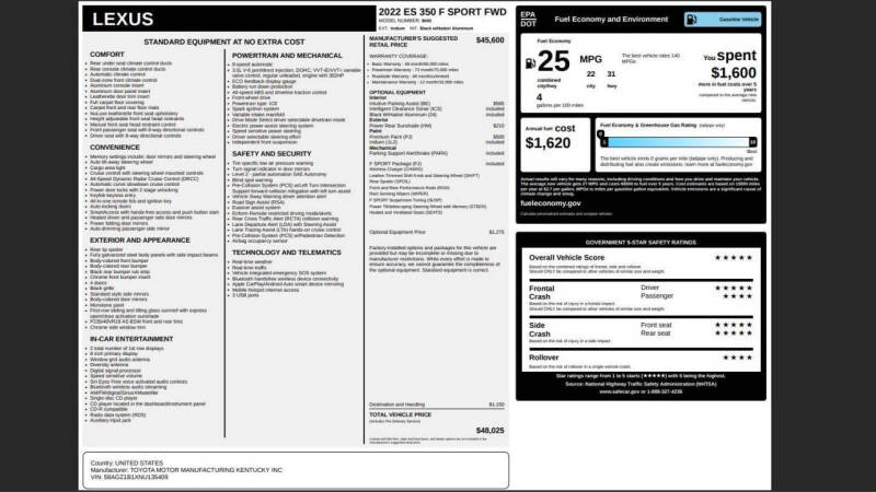 2022 Lexus ES 350 F SPORT