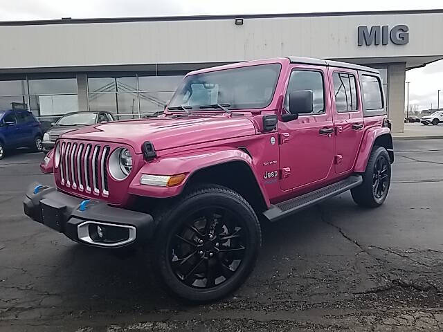 Used 2022 Jeep Wrangler Unlimited Sahara 4XE with VIN 1C4JJXP6XNW153672 for sale in Bellefontaine, OH