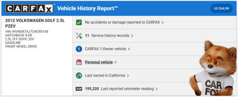 2012 Volkswagen Golf 2.5L PZEV
