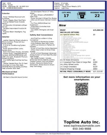 2013 Toyota Highlander for sale at Topline Auto Inc in San Mateo CA