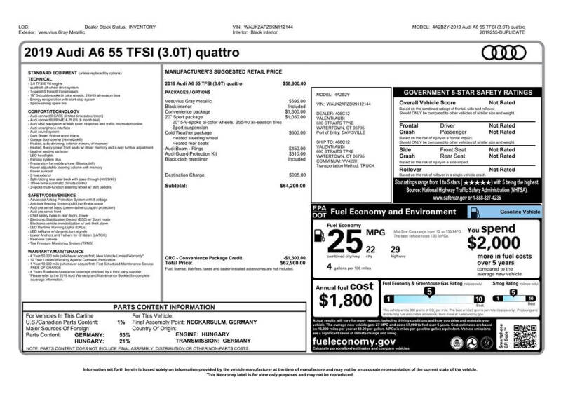2019 Audi A6 quattro Premium 55 TFSI