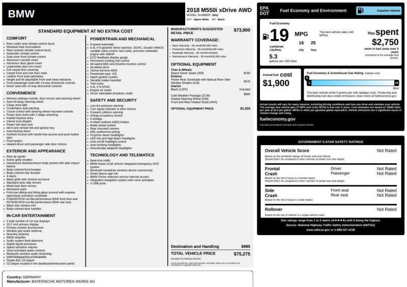 2018 BMW 5 Series M550i xDrive