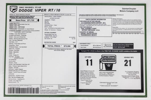 2002 Dodge Viper RT/10