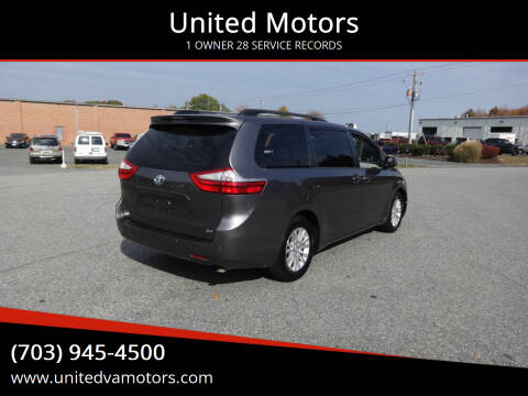 2016 Toyota Sienna for sale at United Motors in Fredericksburg VA