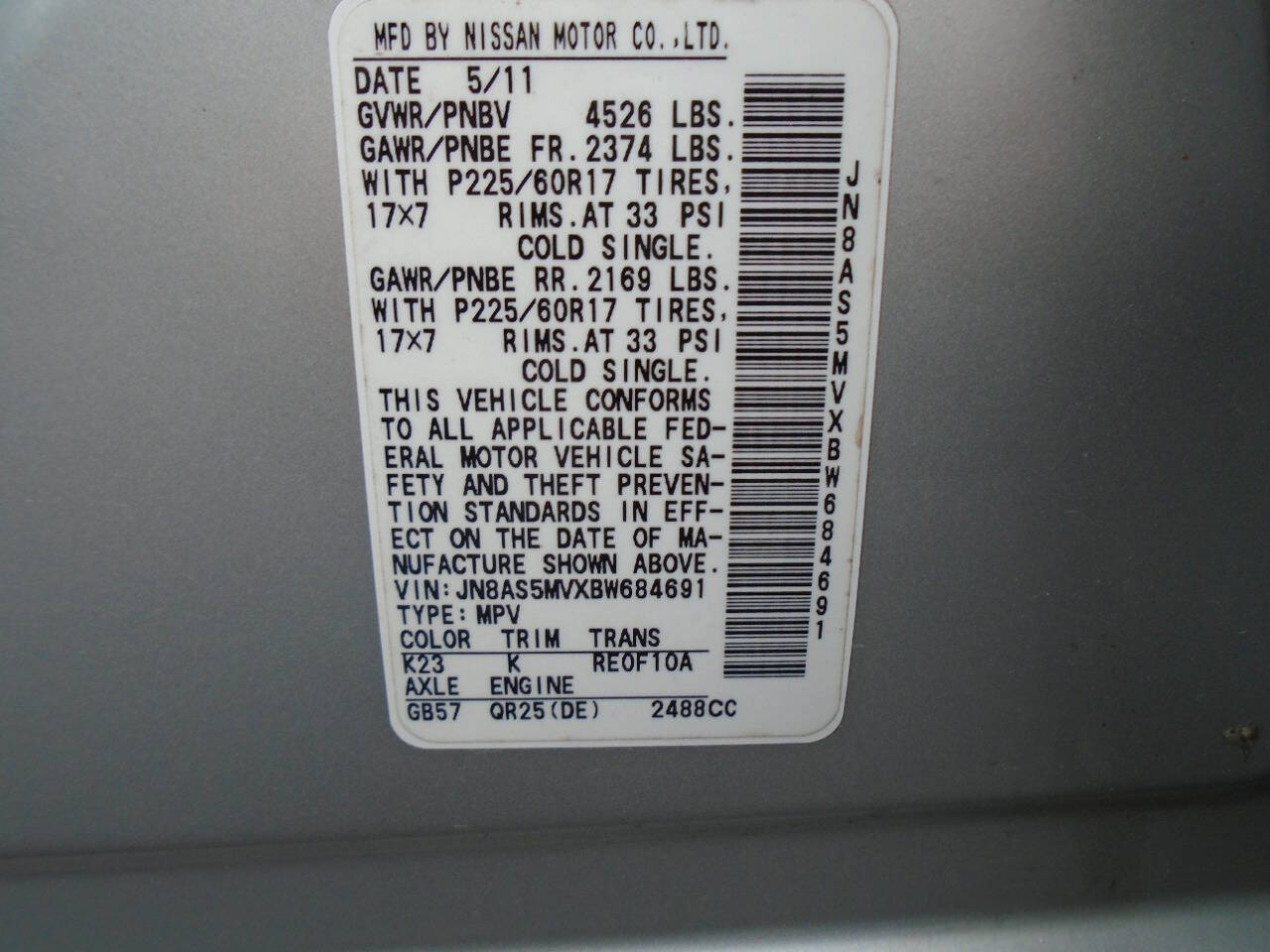 Silver 2011 Nissan Rogue SV AWD SV 4dr Crossover 24