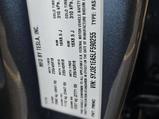 2020 Tesla Model 3 Standard Range Plus