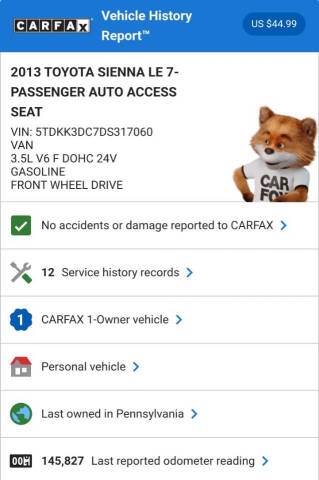 2013 Toyota Sienna LE 7-Passenger Auto Access Seat