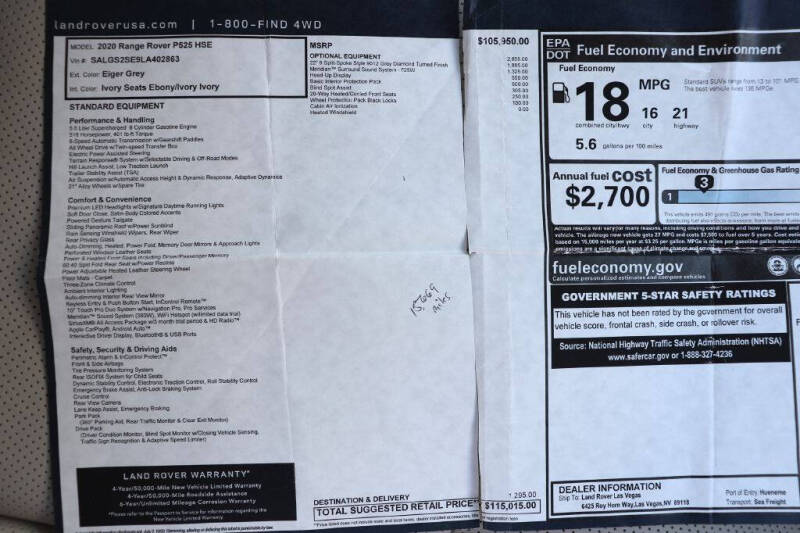 2020 Land Rover Range Rover P525 HSE