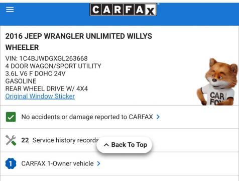 2016 Jeep Wrangler Unlimited Willys Wheeler W