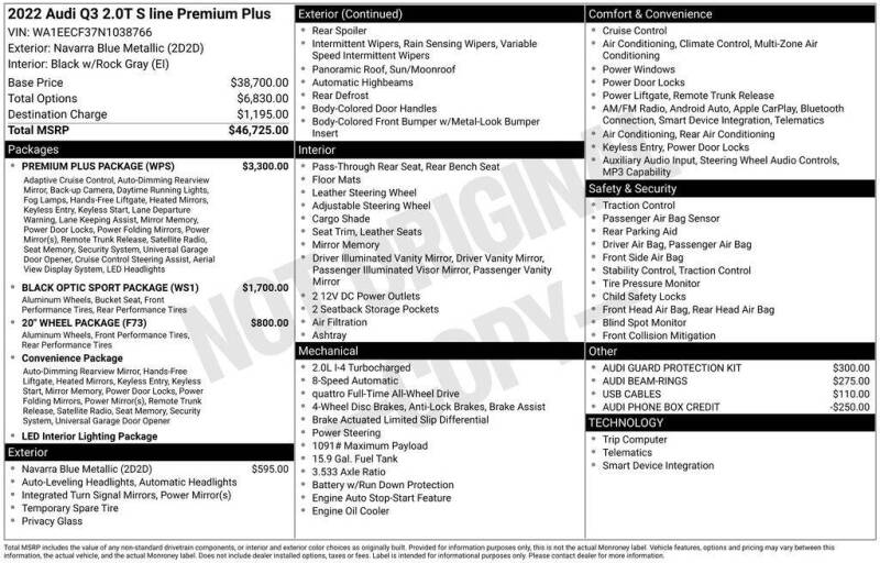 2022 Audi Q3 quattro S line Prem Plus 45 TFSI