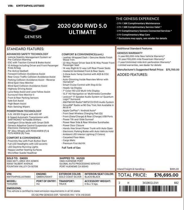 2020 Genesis G90