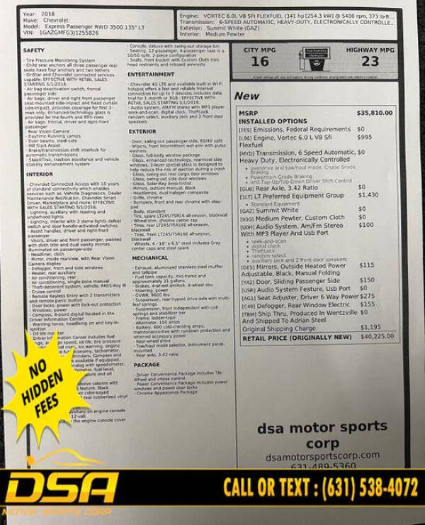 2018 Chevrolet Express LT 3500