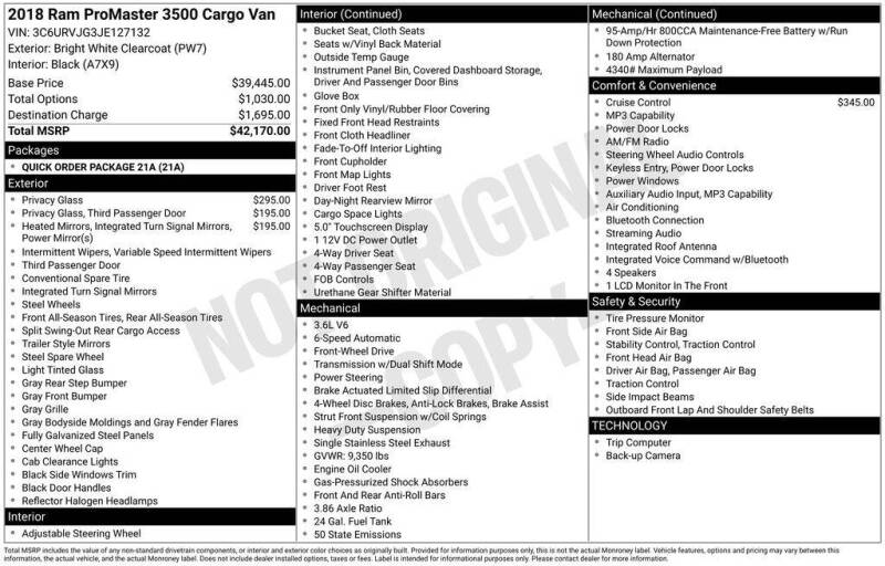 2018 RAM ProMaster 3500 159 WB