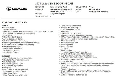 2021 Lexus ES 300h