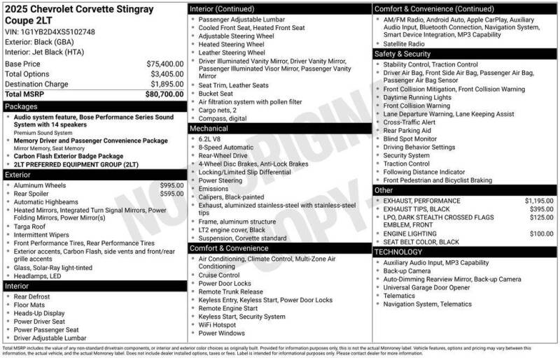 2025 Chevrolet Corvette Stingray
