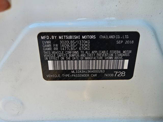White 2019 Mitsubishi Mirage ES ES 4dr Hatchback CVT 25