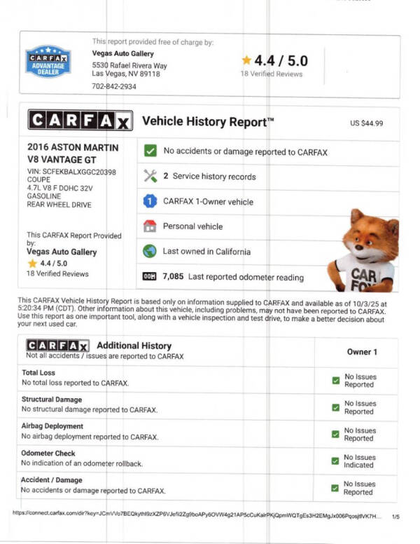 2016 Aston Martin V8 Vantage GT