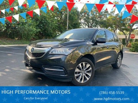 2015 Acura MDX for sale at HIGH PERFORMANCE MOTORS in Hollywood FL