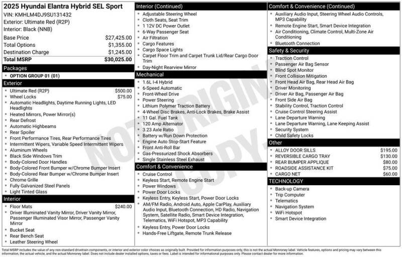 2025 Hyundai Elantra Hybrid SEL Sport