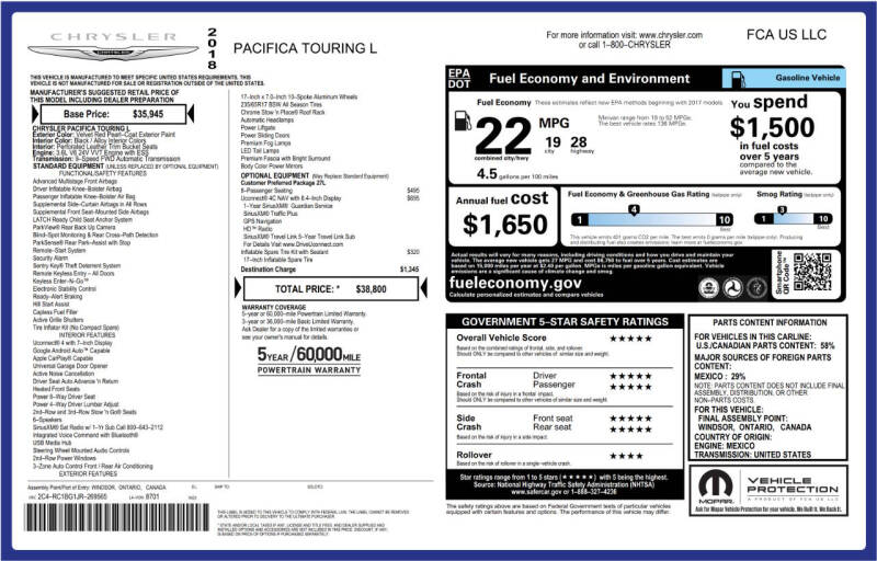 2018 Chrysler Pacifica Touring L