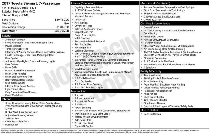 2017 Toyota Sienna L 7-Passenger