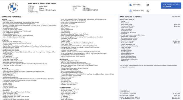 2019 BMW 5 Series 540i