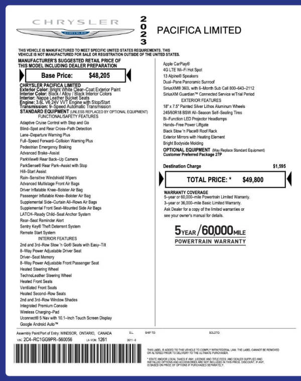2023 Chrysler Pacifica Limited