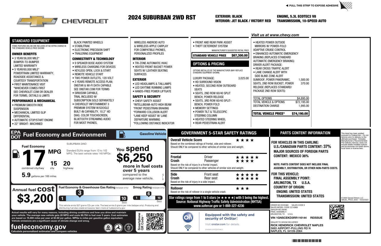 2024 Chevrolet Suburban for sale at The Rock Fleet MGMT LLC in Naples, FL