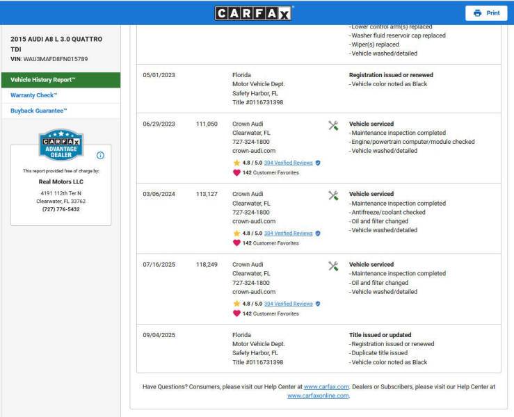 2015 Audi A8 L 3.0 quattro TDI