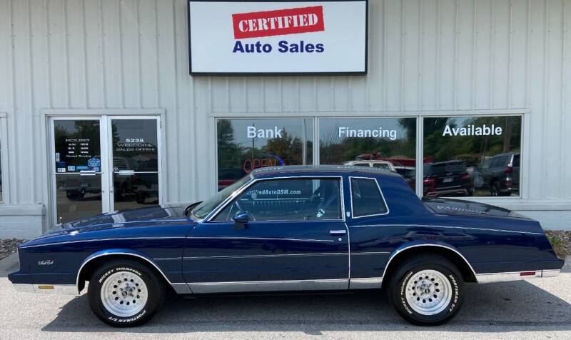 1982 Chevrolet Monte Carlo for sale at Certified Auto Sales in Des Moines IA