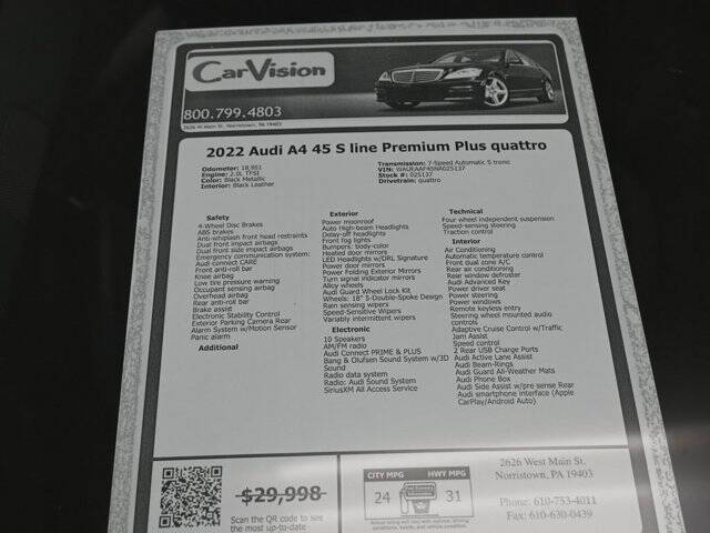 2022 Audi A4 quattro S line Prem Plus 45 TFSI
