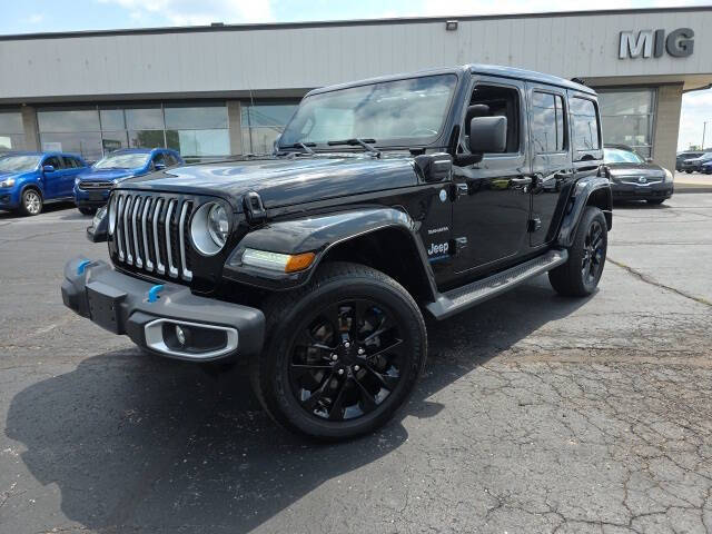 Used 2023 Jeep Wrangler 4xe Sahara 4XE with VIN 1C4JJXP64PW627151 for sale in Bellefontaine, OH