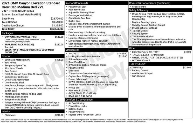 2021 GMC Canyon Elevation Standard