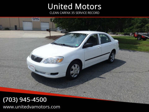 2005 Toyota Corolla for sale at United Motors in Fredericksburg VA