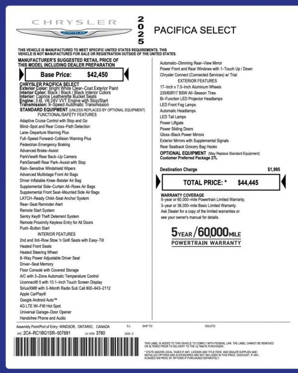 2025 Chrysler Pacifica Select