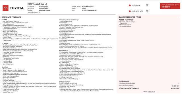 2025 Toyota Prius LE