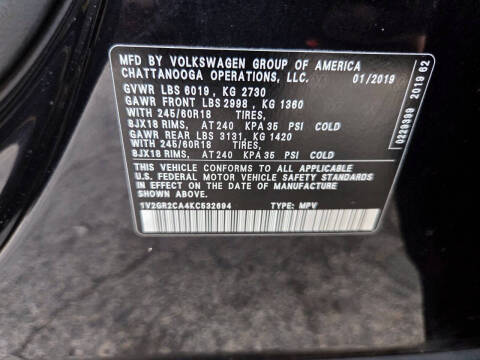 2019 Volkswagen Atlas V6 S 4Motion