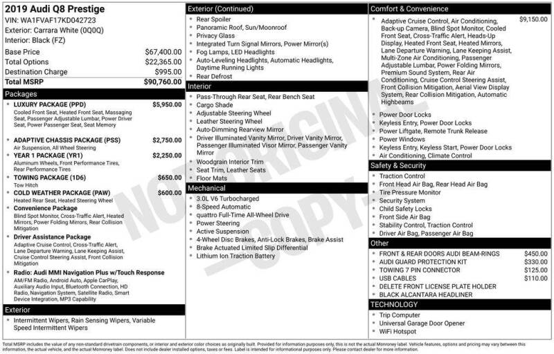 2019 Audi Q8 quattro Prestige 55 TFSI