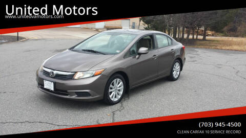 2012 Honda Civic for sale at United Motors in Fredericksburg VA