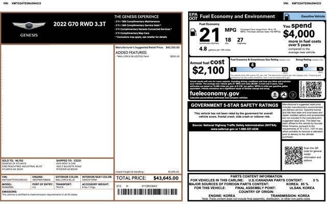 2022 Genesis G70