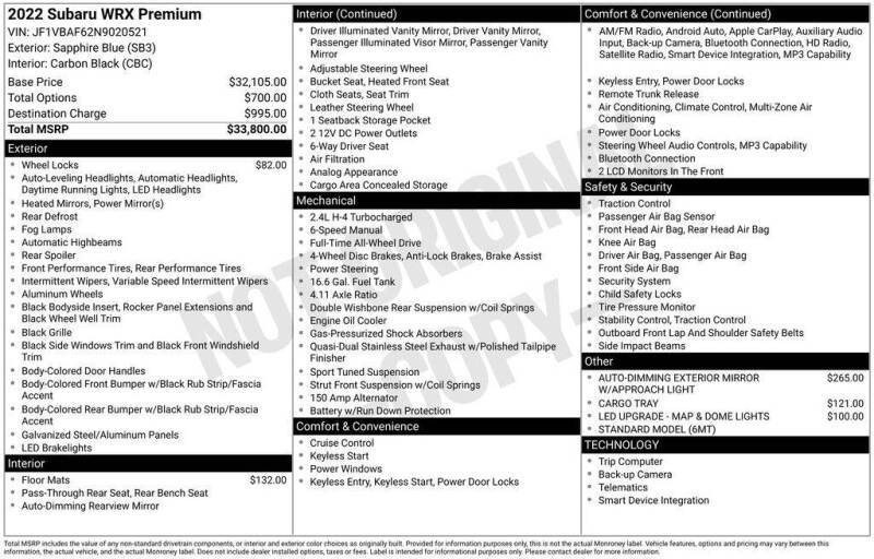 2022 Subaru WRX Premium